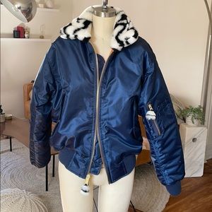 Navy reversible bomber jacket faux fur details